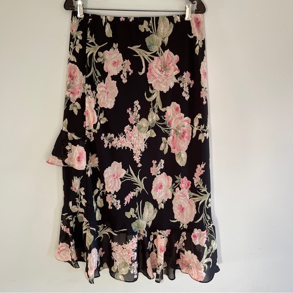 Chaps Pink Floral Midi Skirt with Ruffles Women’s Size 10 - Picture 3 of 10